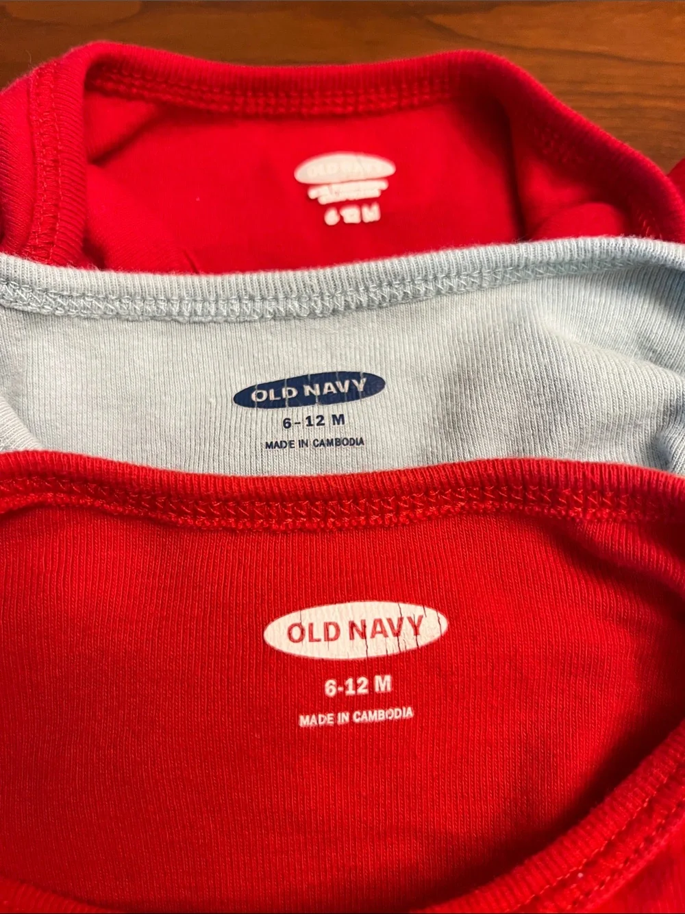 Old Navy Red & Light Blue Long-Sleeve Baby Bodysuits - Pack of 3